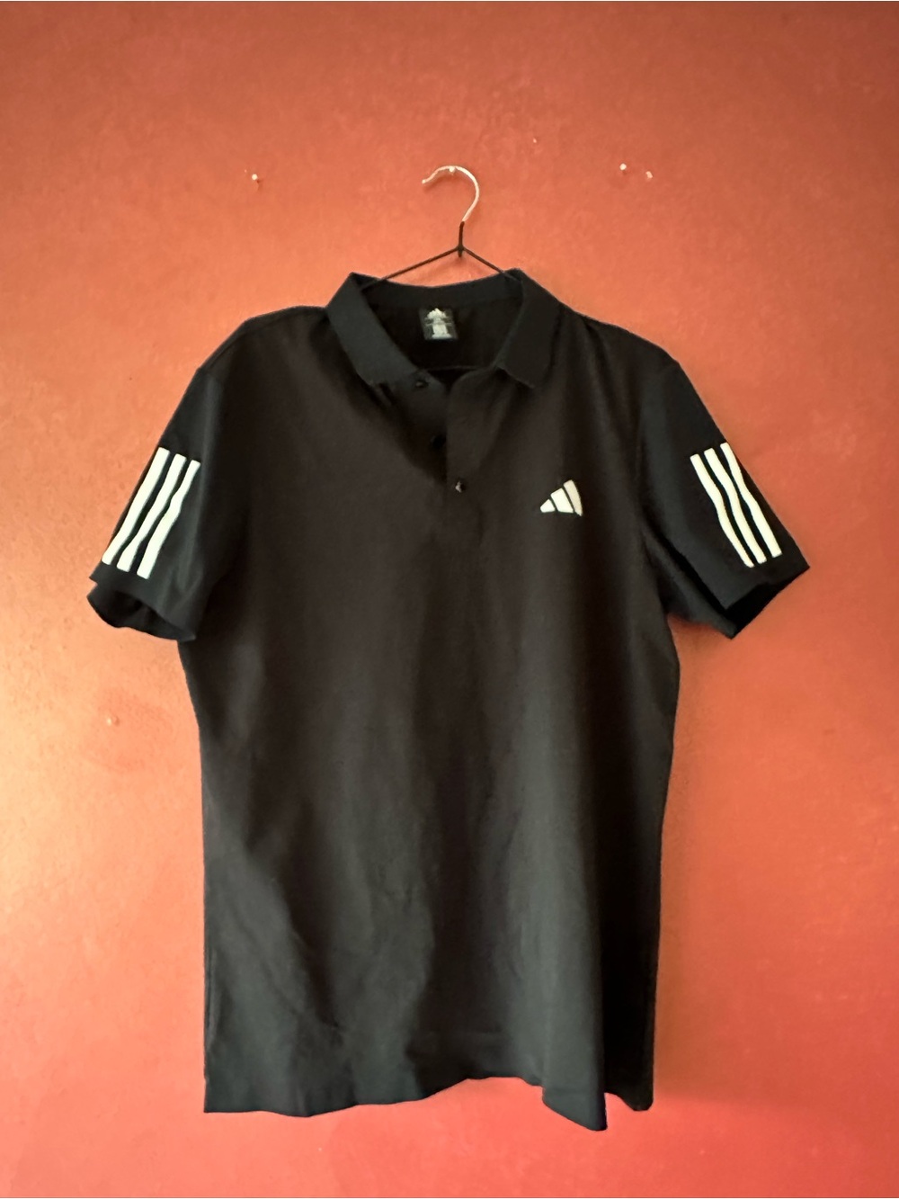 adidas Black Polo with White Sleeve Stripes